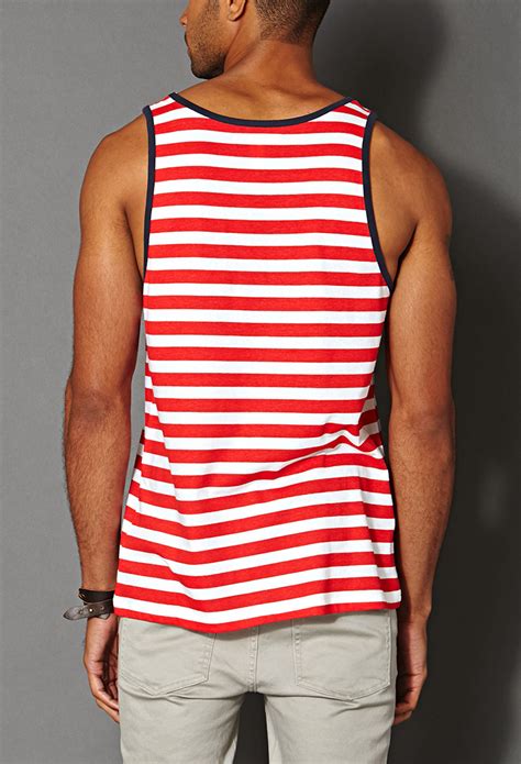 Lyst Forever Striped Pocket Tank Top In Red For Men