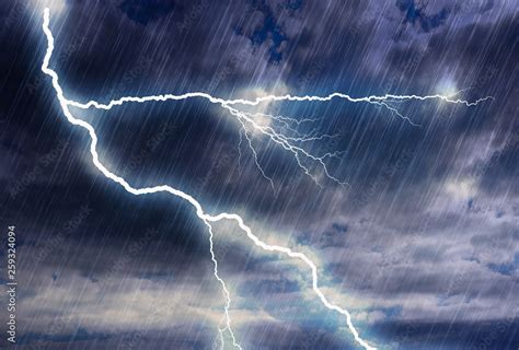 Rain Storm Backgrounds With Lightning In Cloudy Weather Stock