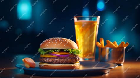 Premium AI Image | Mouthwatering photo of juicy burger and fries with