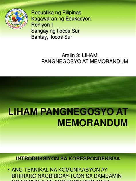 3 Liham Pangnegosyo At Memorandum