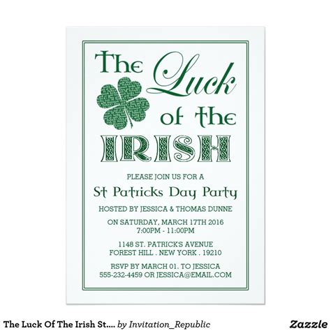 The Luck Of The Irish St Patrick S Day Invitation Zazzle Com Luck