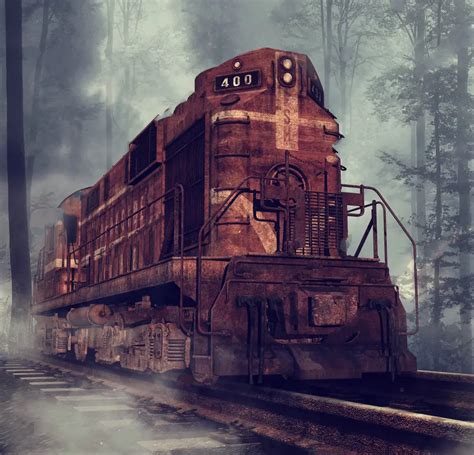 Old Rusty Train Tracks Foggy Forest Photo Backdrop Vinyl Cloth High