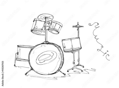 Hand Drawn Illustration Sketch Of Drum Setkit Isolated On White Stock