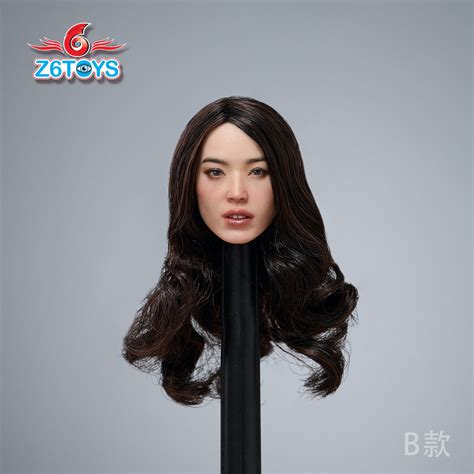 Asian Beauty Female Head Sculpt Long Curly Brunette Hair 16 Scale Female Head Sculpt Giz6