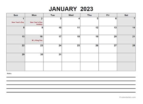 2023 United States Calendar With Holidays 2023 Blank Yearly Calendar