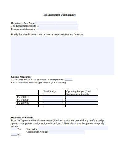 Risk Assessment Questionnaire Template In Word And Pdf Formats Page 3
