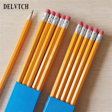 Delvtch 10pcsset Eco Wooden Hb Wood Pencils W Eraser Nontoxic