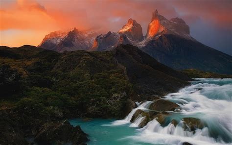 Hd Wallpaper Chile River Mountains Snowy Peak Patagonia Rock