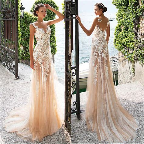 Marvelous Lace Bateau Neckline See Through Sheath Wedding Dresses With