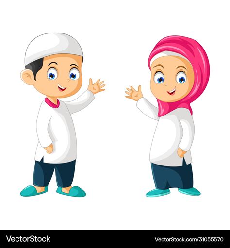 Muslim Couple Boy And Girl Cartoon Isolated Vector Image