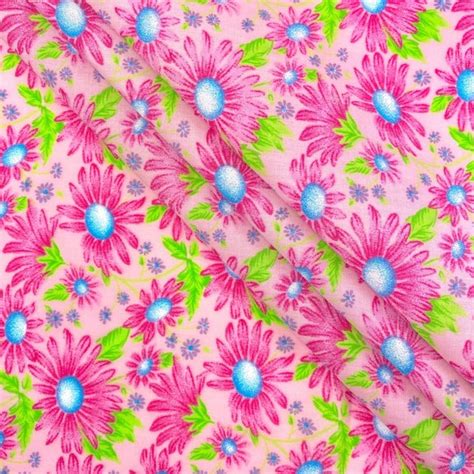 Pink Aster Print Fabric Cotton Polyester Broadcloth 60 Wide