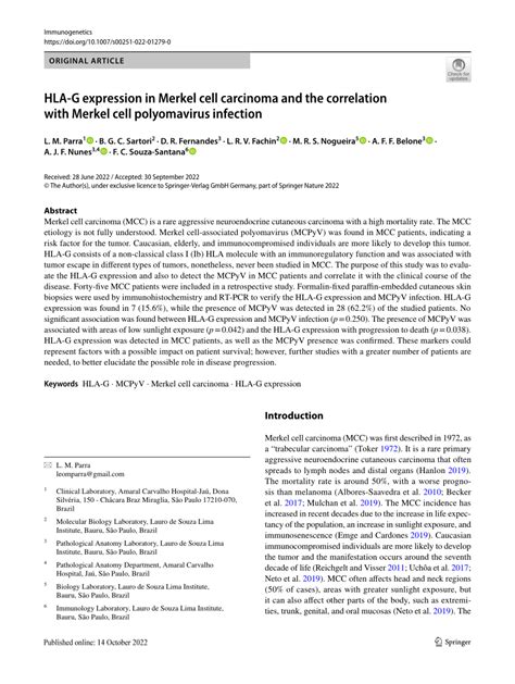 Pdf Hla G Expression In Merkel Cell Carcinoma And The Correlation