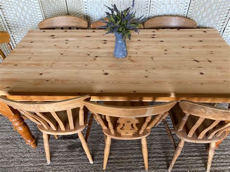 Vintage Solid Pine Farmhouse Dining Table 6x3ft And 8 Country Etsy