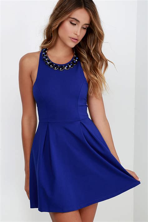 Cute Royal Blue Dress Skater Dress Backless Dress Cutout Dress