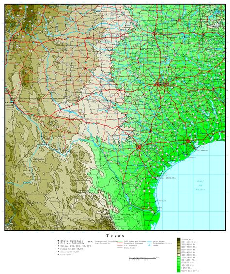 Texas Topographic Elevation Map