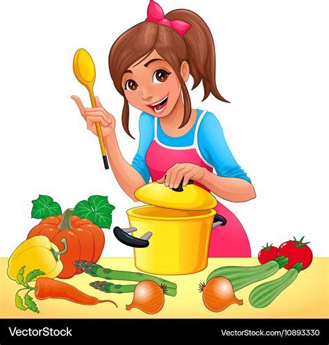 Girl Is Cooking With Several Vegetables Royalty Free Vector