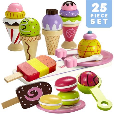 Multicolored Wooden Assorted Ice Cream Toy Pretend Play Set For Kids