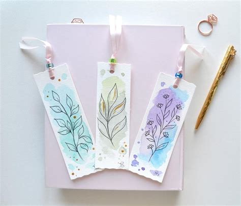 handmade watercolor bookmarks with botanical line art book etsy artofit
