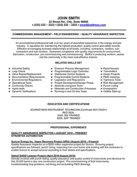 Resume sample from professional resume writing company. Quality Assurance Inspector Resume Sample & Template