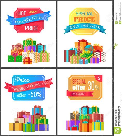 Set Of Special Price Exclusive Discount Posters Stock Vector