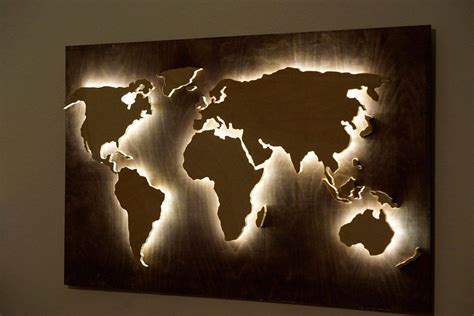 Wood World Map Wall Art Flat Earth Led World Map As Wall Etsy Uk