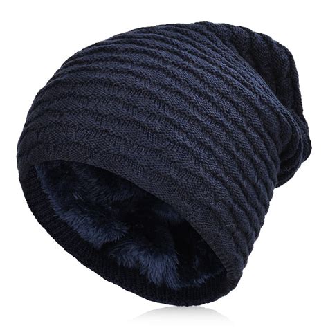 Men Warm Knitted Hat Winter Slouchy Beanie Skull Slouch Cap For Men