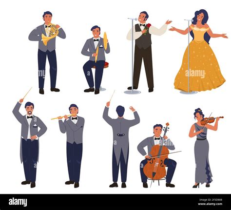 Opera Theater Singer And Musician Character Set Flat Vector