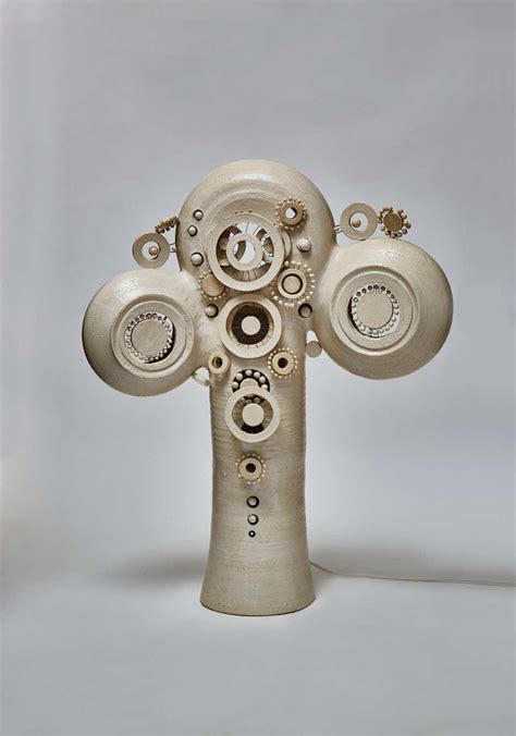 Glazed Ceramic Totem Table Lamp By French Artist Georges Pelletier