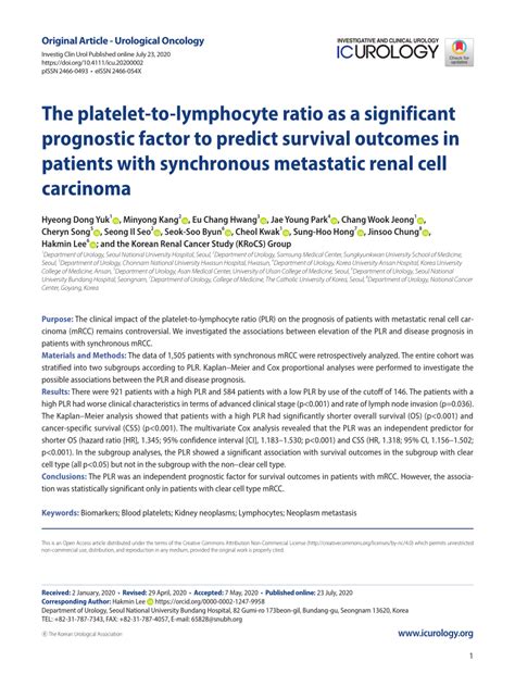 Pdf The Platelet To Lymphocyte Ratio As A Significant Prognostic