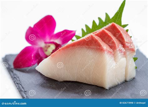 Hamachi Sashimi Sliced Raw Hamachi Yellowtail Fish Served With Sliced