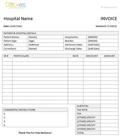 Medical Invoice Template Word Dotxes