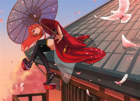 Wallpaper Anime Girls Red Gintama Kagura Color Screenshot