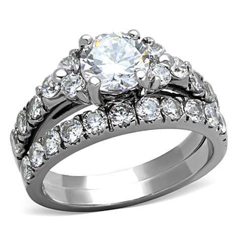 Stunning 250 Ct Round Cut Cz Wedding Ring Set In Stainless Steel