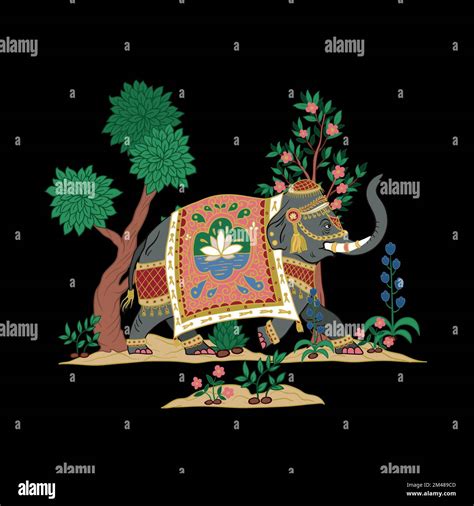 Indian Elephant With Trees And Plants Isolated Vector Stock Vector