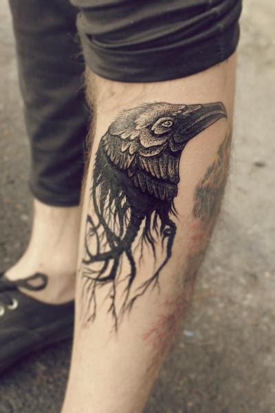 Awesome Ravens Head Leg Tattoo Tattoomagz › Tattoo
