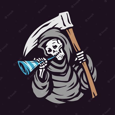 Premium Vector Skull Grim Reaper Blow The Trumpet And Holding The