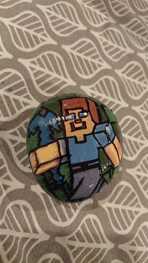 Steve Minecraft Painted Rock Stone Crafts Rock Crafts Pebble Painting