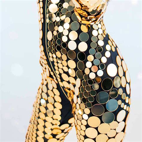 Disco Ball Glitter Sparkly Mirror Bodysuit Circle Gold Costume By Etereshop