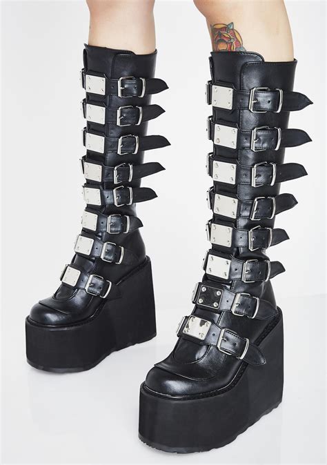 demonia swing 815 buckle knee high platform boots black goth shoes goth boots demonia