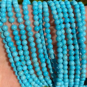 Blue Turquoise Beads Round Natural Gemstone Loose Beads Sold By Inch