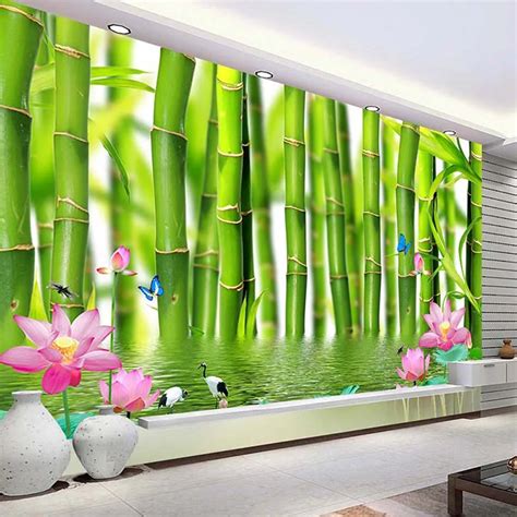 Custom 3d Photo Wallpaper For Walls 3 D Lotus Flower Bamboo Forest Wall