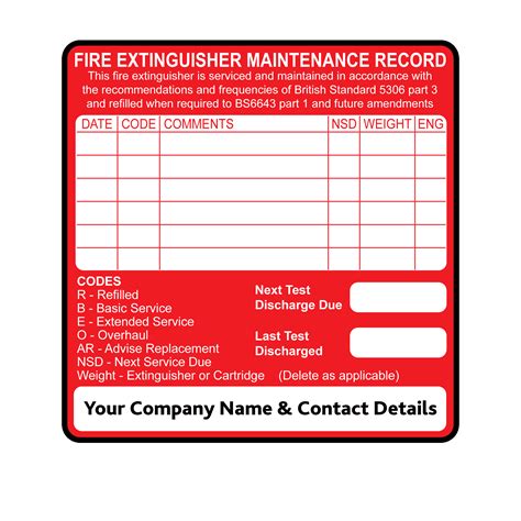 Buy Personalised Fire Extinguisher Maintenance Labels White On Red