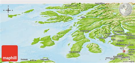 Physical Panoramic Map Of Argyll And Bute