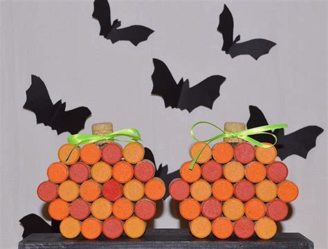 Hand Painted Wine Corks Shaped Into A Pumpkin With A Natural Cork