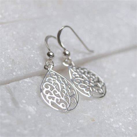 Sterling Silver Teardrop Filigree Earrings By Mia Belle