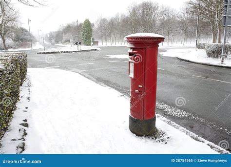 British Red Post Box In Winter Snow Stock Image Image Of Port