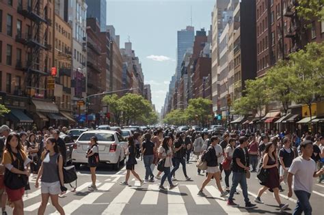 Premium Ai Image New York City Busy Crowds Of People Walk Across 3rd