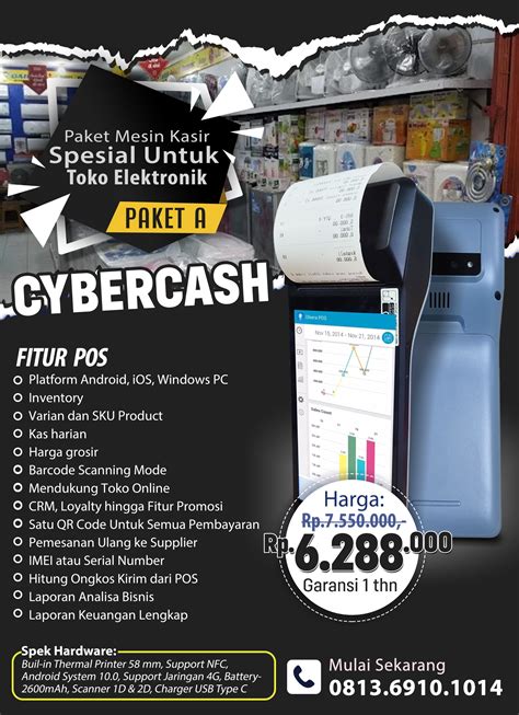 Perangkat Kasir CyberCash untuk Toko Elektronik: - Kios Barcode
