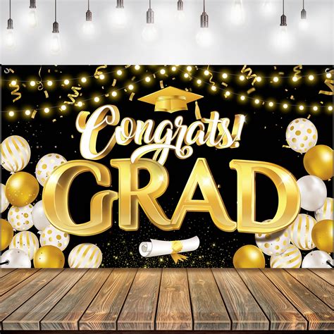 Buy Big Congrats Grad Banner 72x44 Inch Black And Gold Graduation