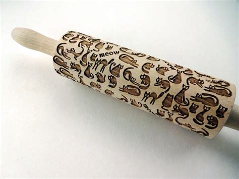 Meow Cats Embossing Rolling Pin Engraved Rolling Pin Cats Etsy